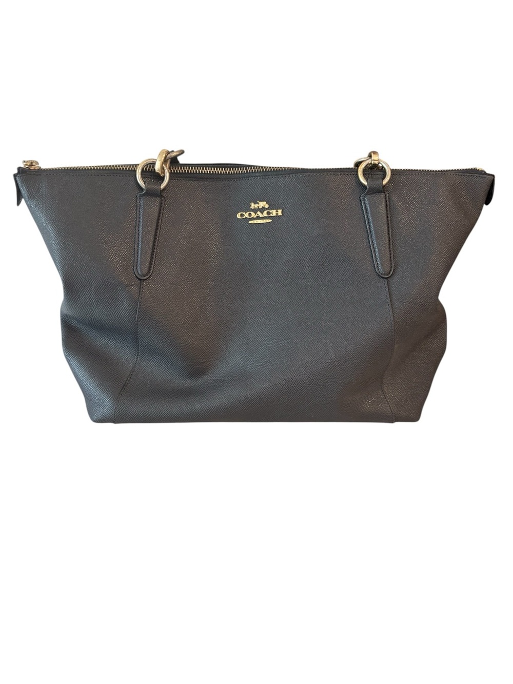 Coach Dark Gray Leather Tote Bag with Gold Hardware